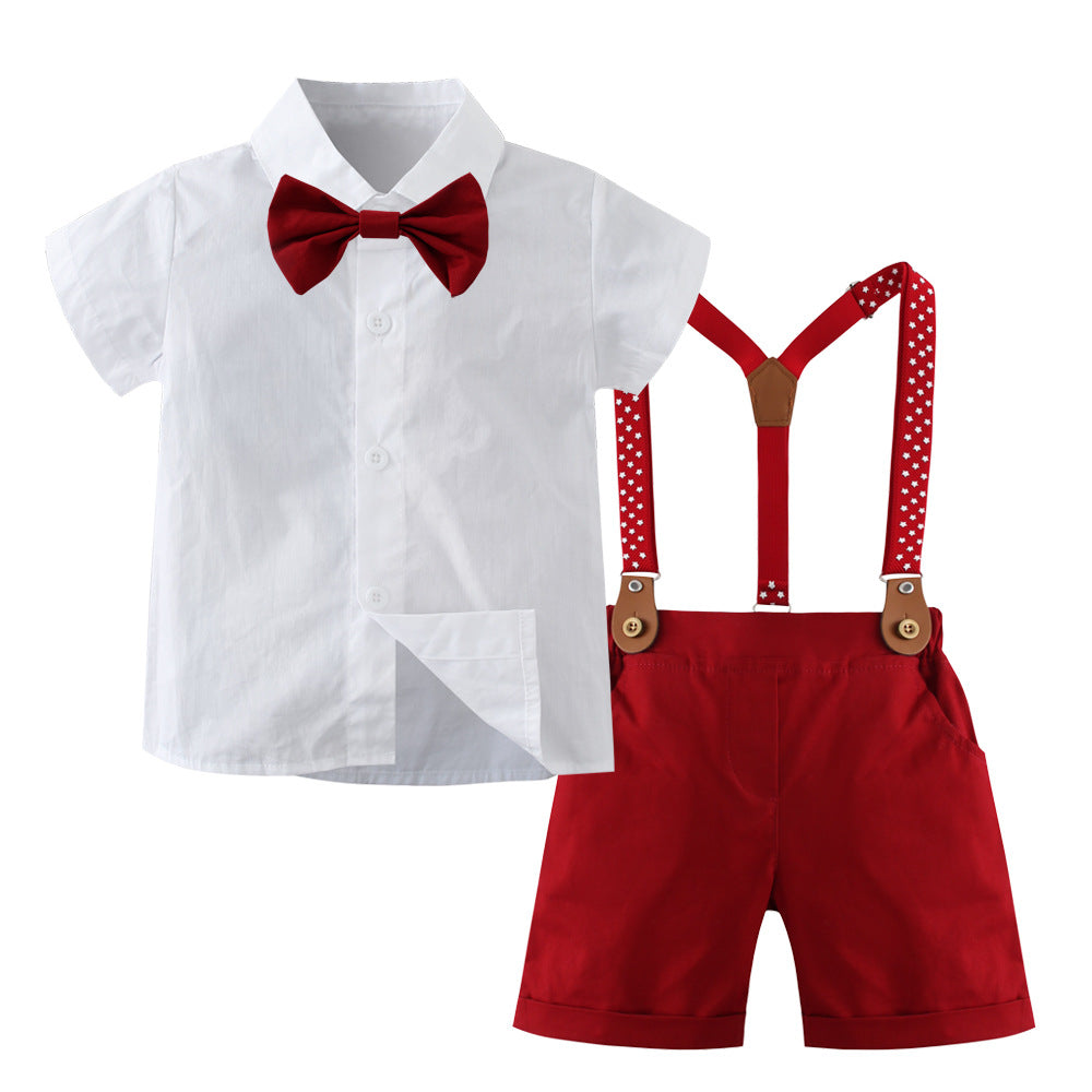 Kids' Clothing Wholesale Baby Clothes Summer Children's Short Sleeve Two-Piece Set Overalls British Gentleman Boy Summer Outfit
