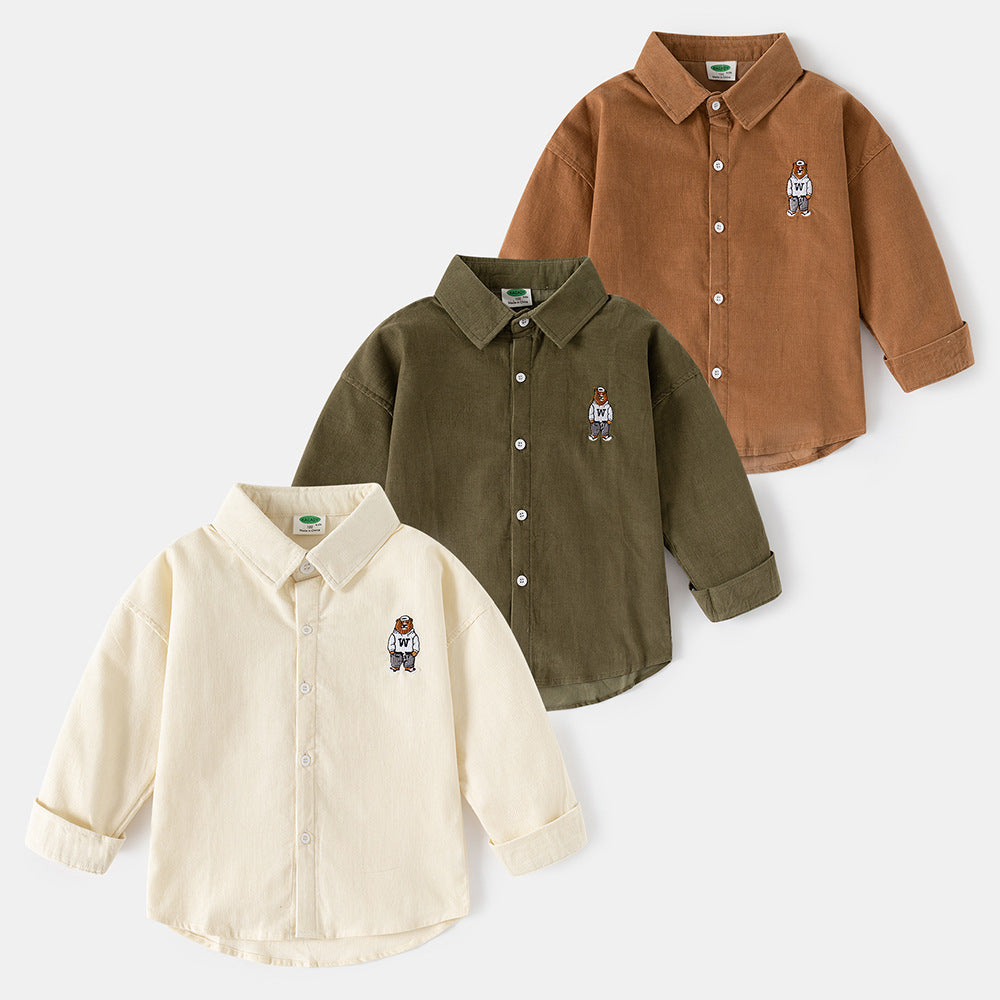Casual Long Sleeve Shirt for BoysSolid Color Children's Clothing Kids' Button-Up Shirt