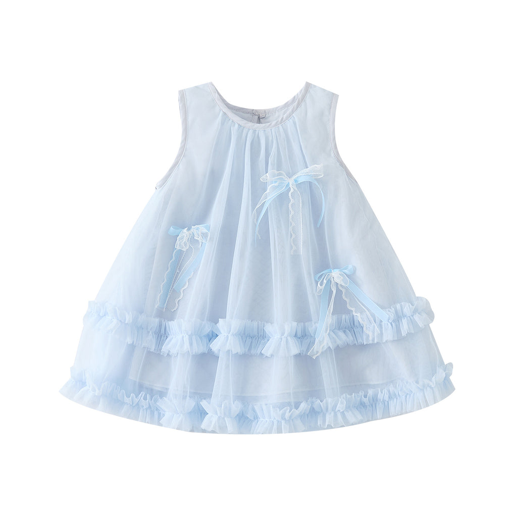Cute Sleeveless Mesh Dress for Toddlers and Babies, Butterfly Bow Princess Dress, Fashionable Baby Girl's Dress