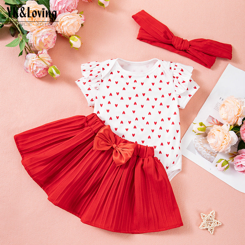 Kids Clothing Set for Baby Girls: Romper, Skirt, and Headband 3-Piece
