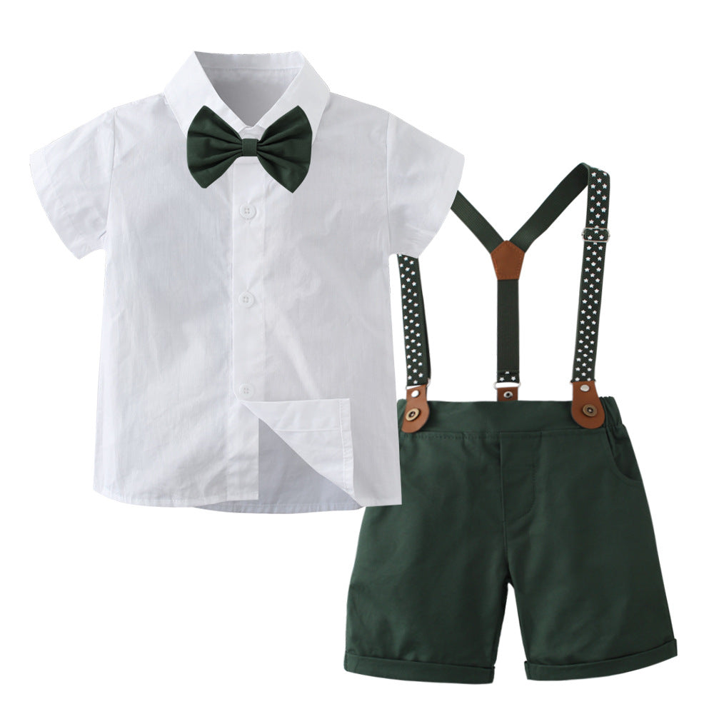 Kids' Clothing Wholesale Baby Clothes Summer Children's Short Sleeve Two-Piece Set Overalls British Gentleman Boy Summer Outfit