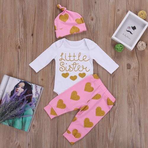 2017 3-teilige Schwestern passende Kleidung Sets Baby