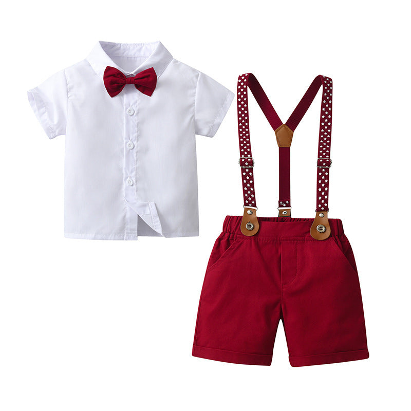 Kids' Clothing Wholesale Baby Clothes Summer Children's Short Sleeve Two-Piece Set Overalls British Gentleman Boy Summer Outfit
