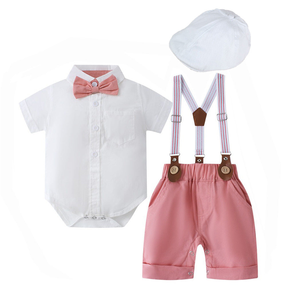 Gentleman Baby Boy Outfit Set with Short Sleeve, Shorts and Hat - Summer Kids Clothing for Boys