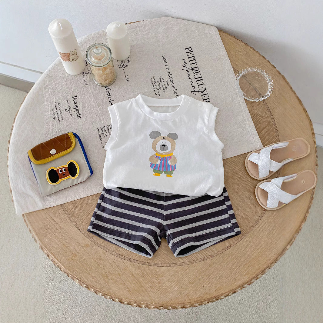 Cartoon Print Short Sleeve ampShorts Set, Lightweight Summer T-Shirt for Kids, Unisex Children's Clothing