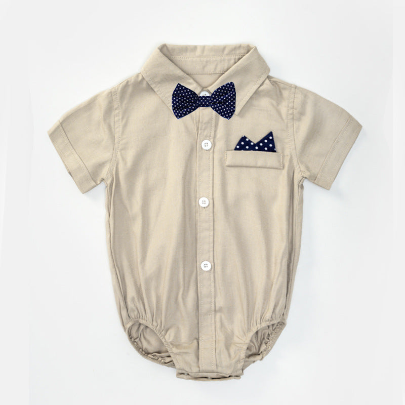 Gentleman Style Summer Kids Outfit for Boys, Short Sleeve ampShorts Romper Set, One-Piece Clothing