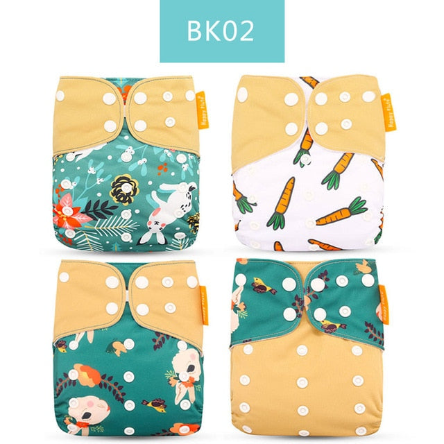 Happy Flute Cloth Diapers for Children Adjustable Wet/Dry Bag Waterproof Babies Diapers Ecological Backpack Reusable 4 pcs/set