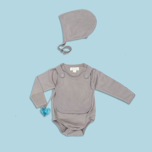 Smart Langarm Kimono Body + Lätzchen - Grau