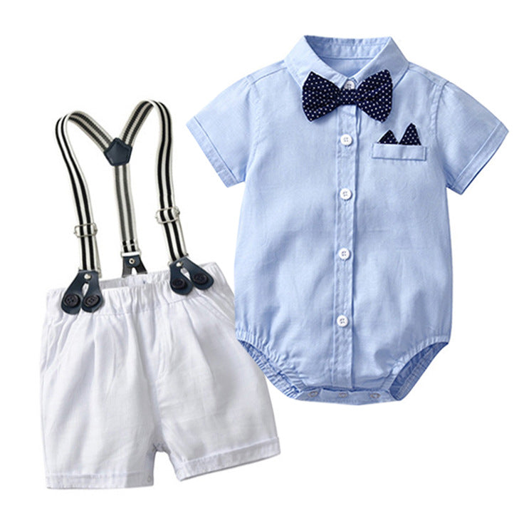 Gentleman Style Summer Kids Outfit for Boys, Short Sleeve ampShorts Romper Set, One-Piece Clothing