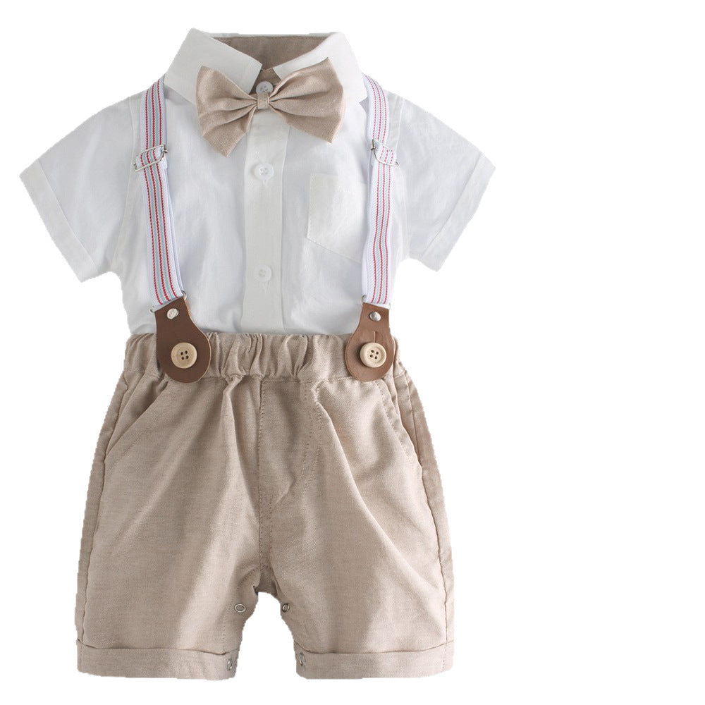 Gentleman Baby Boy Outfit Set with Short Sleeve, Shorts and Hat - Summer Kids Clothing for Boys