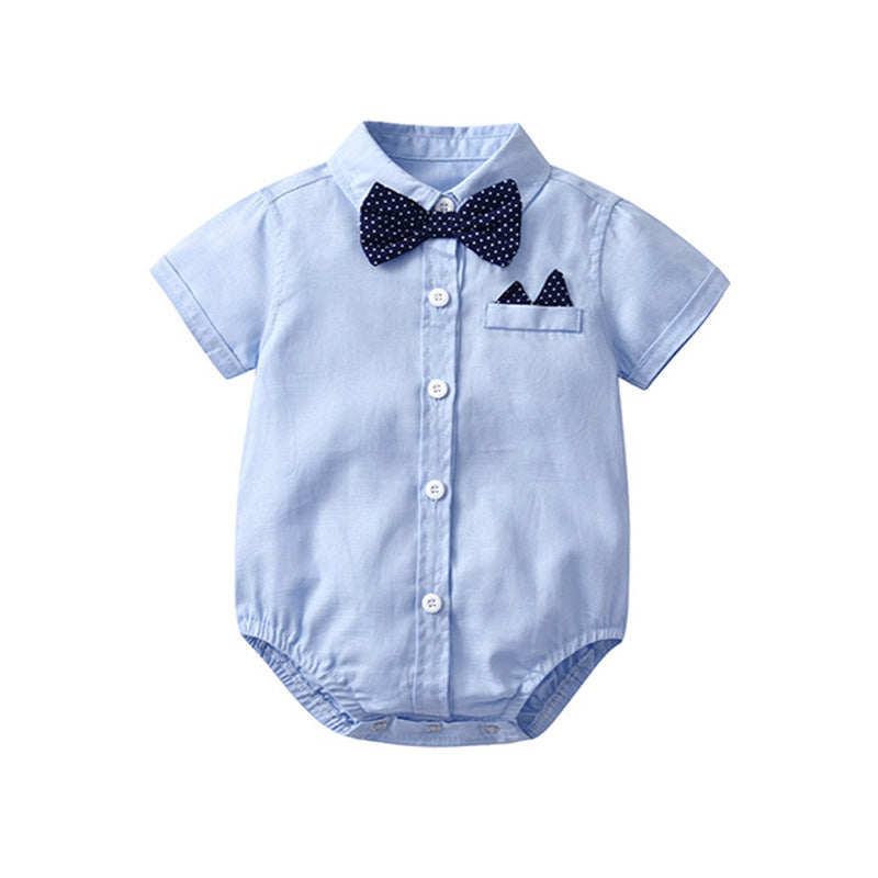 Gentleman Style Summer Kids Outfit for Boys, Short Sleeve ampShorts Romper Set, One-Piece Clothing