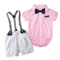 Gentleman Style Summer Kids Outfit for Boys, Short Sleeve ampShorts Romper Set, One-Piece Clothing