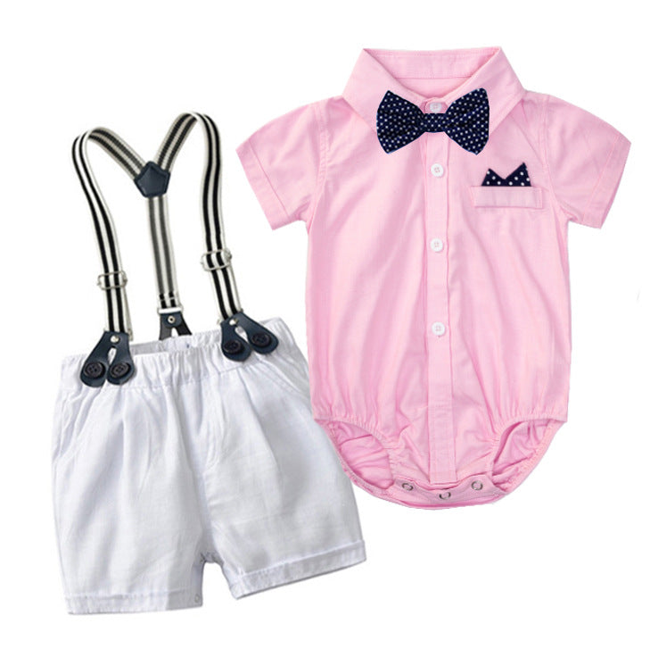 Gentleman Style Summer Kids Outfit for Boys, Short Sleeve ampShorts Romper Set, One-Piece Clothing