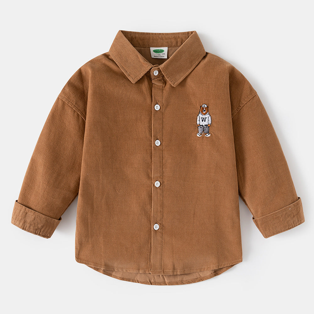 Casual Long Sleeve Shirt for BoysSolid Color Children's Clothing Kids' Button-Up Shirt