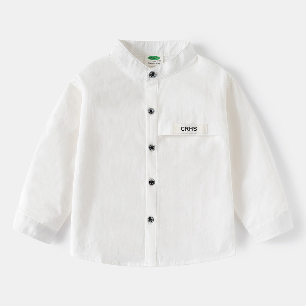 Boy's Long Sleeve Shirt, Autumn and Spring New Style, Children's Standing Collar Shirt, Middle and Large Size Kids Clothing