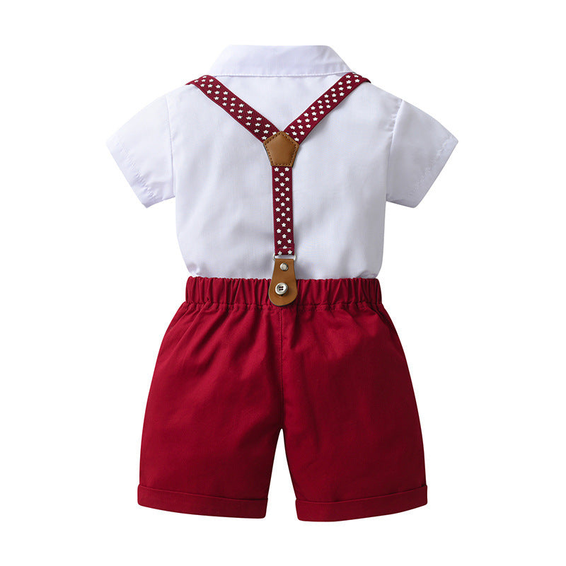 Kids' Clothing Wholesale Baby Clothes Summer Children's Short Sleeve Two-Piece Set Overalls British Gentleman Boy Summer Outfit