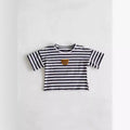 Cute Loose Bear Stripe Short Sleeve T-Shirt for Babies and Toddlers, Unisex Casual Round Neck Basic Top