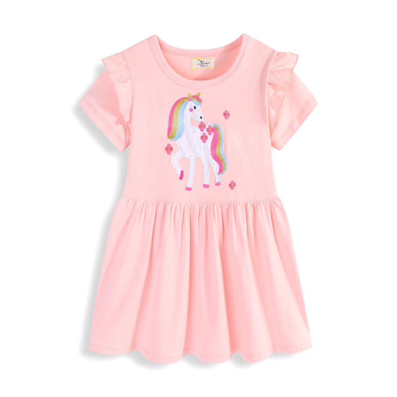 Cotton Princess Dress for Girls Short Sleeve Summer Kids Dress  Children's Clothing Wholesale Drop Shipping