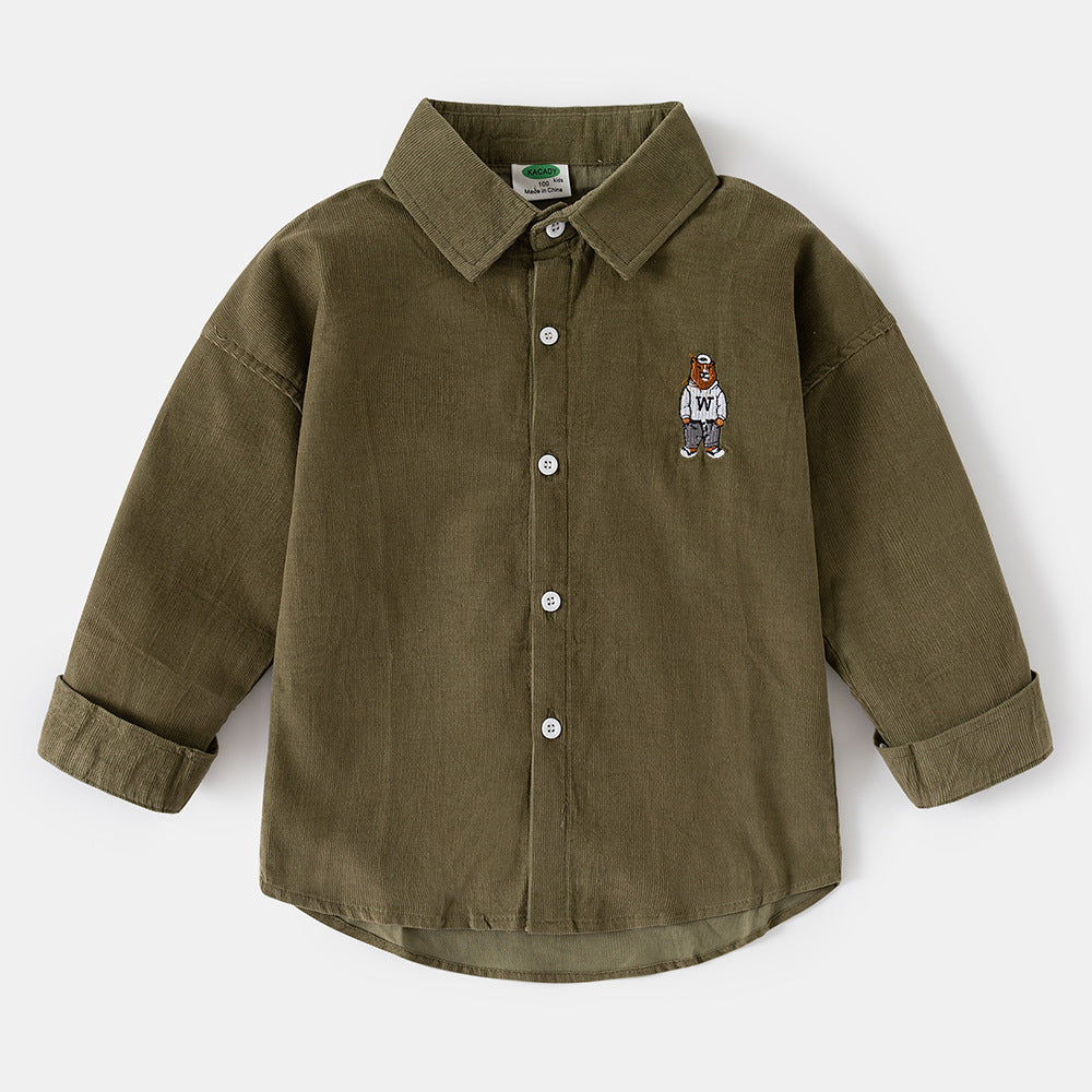 Casual Long Sleeve Shirt for BoysSolid Color Children's Clothing Kids' Button-Up Shirt
