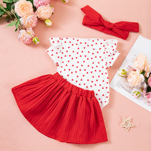 Kids Clothing Set for Baby Girls: Romper, Skirt, and Headband 3-Piece