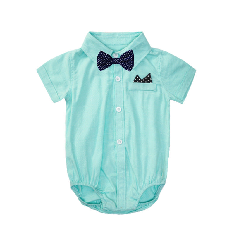 Gentleman Style Summer Kids Outfit for Boys, Short Sleeve ampShorts Romper Set, One-Piece Clothing