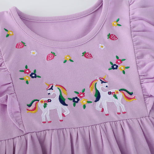 Girls' Dress Embroidered Unicorn Princess Dress Children's Clothing Summer Wear  Kids Dress