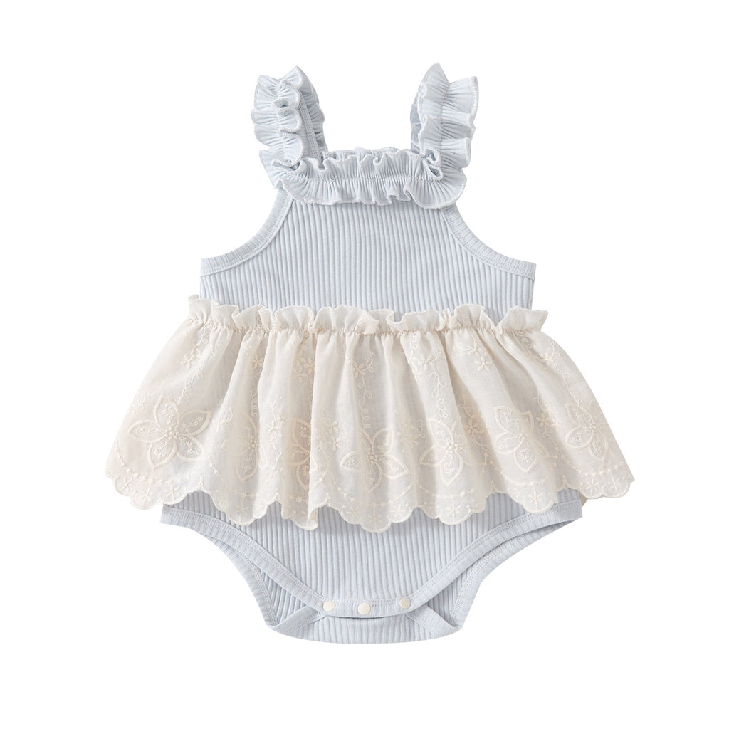 Cute Knitted Sleeveless Romper for Babies, Summer New Style, Thin and Stylish, Patchwork Design, Sweet Baby Bodysuit