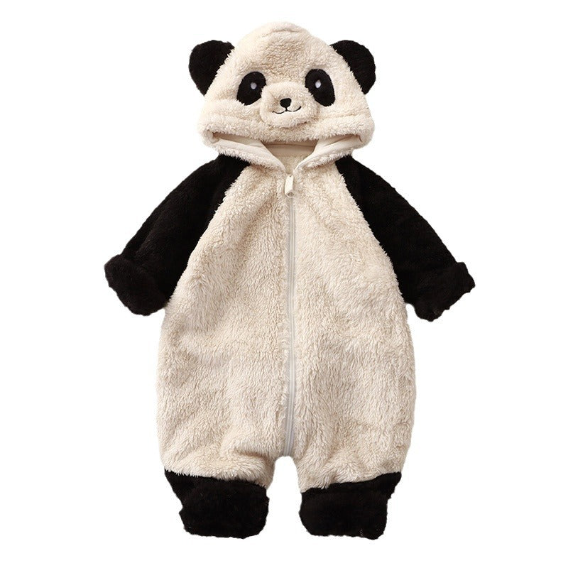 Cute Cartoon Rabbit and Panda Plush Bodysuit for Babies and Toddlers, Warm and Comfortable One-Piece Outfit, Soft Baby Sleepwear and Home Wear