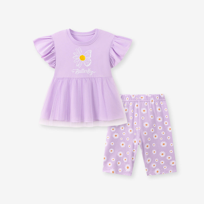 Cute Summer Short Sleeve Girls' Outfit Set, Stylish Kids Clothing
