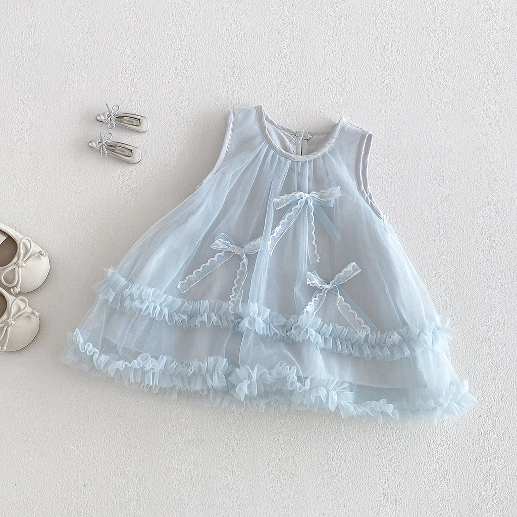 Cute Sleeveless Mesh Dress for Toddlers and Babies, Butterfly Bow Princess Dress, Fashionable Baby Girl's Dress