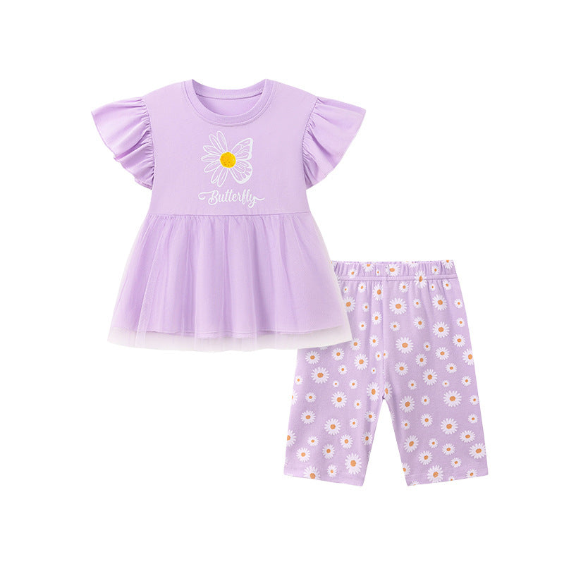 Cute Summer Short Sleeve Girls' Outfit Set, Stylish Kids Clothing