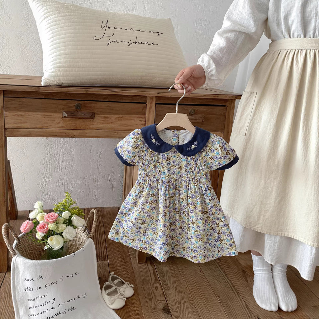 Girls' Summer Floral Bubble Sleeve Princess Dress for Toddlers and Babies, Cute and Fashionable Children's Dress