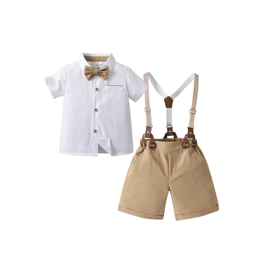 Casual English Gentleman Style Two-Piece Overalls Set for Boys Summer Kids Outfit Children's Clothing