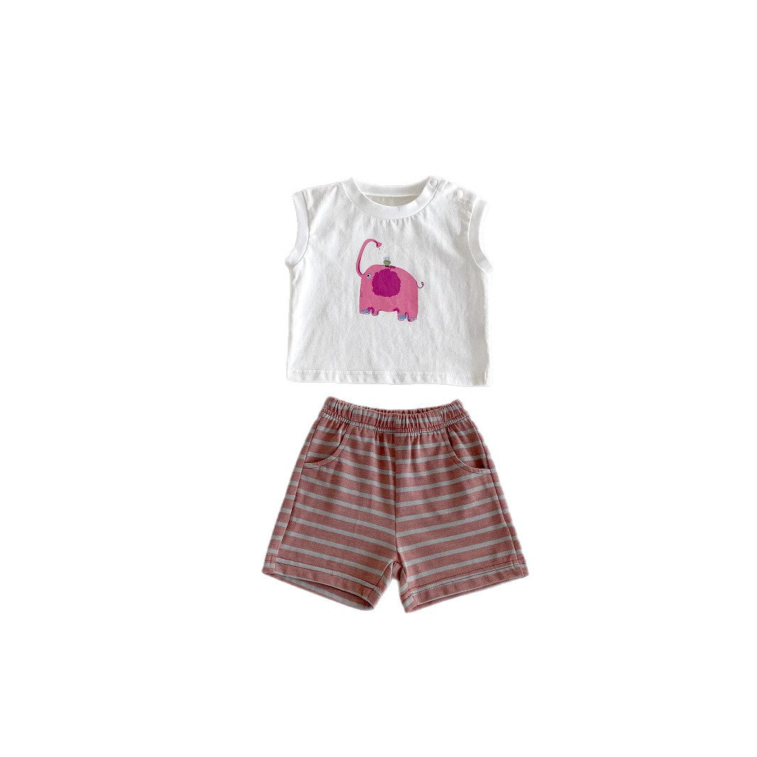 Cartoon Print Short Sleeve ampShorts Set, Lightweight Summer T-Shirt for Kids, Unisex Children's Clothing