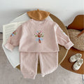 Spring New Children's Clothing Girls Embroidered Set Kids Waffle Knit Casual Two-Piece Set Baby Cute Top
