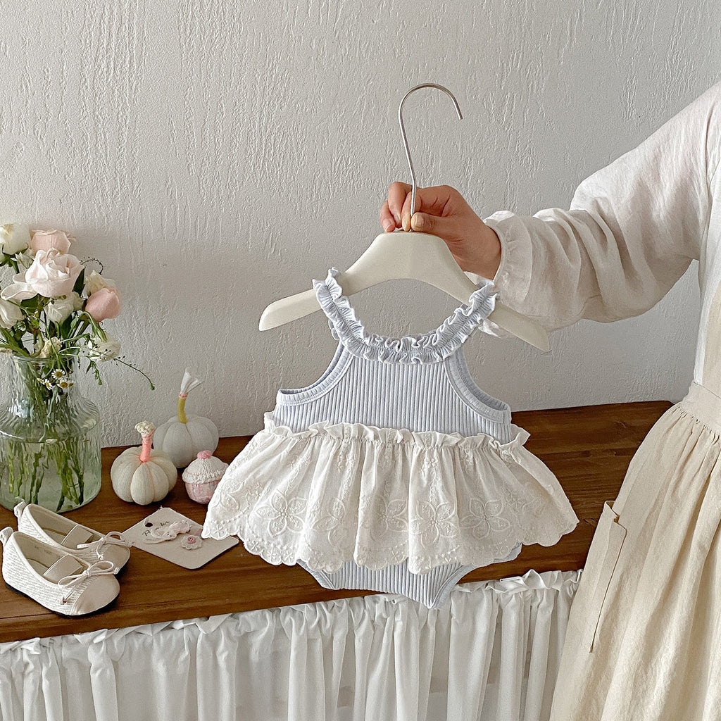 Cute Knitted Sleeveless Romper for Babies, Summer New Style, Thin and Stylish, Patchwork Design, Sweet Baby Bodysuit