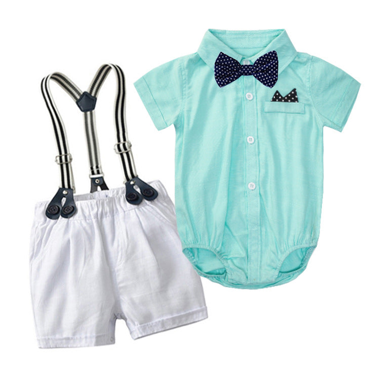 Gentleman Style Summer Kids Outfit for Boys, Short Sleeve ampShorts Romper Set, One-Piece Clothing