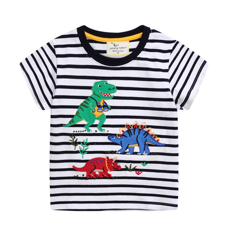 Dinosaur embroidery boys' short sleeve T-shirt, children's clothing, kids' top boys' upperwear