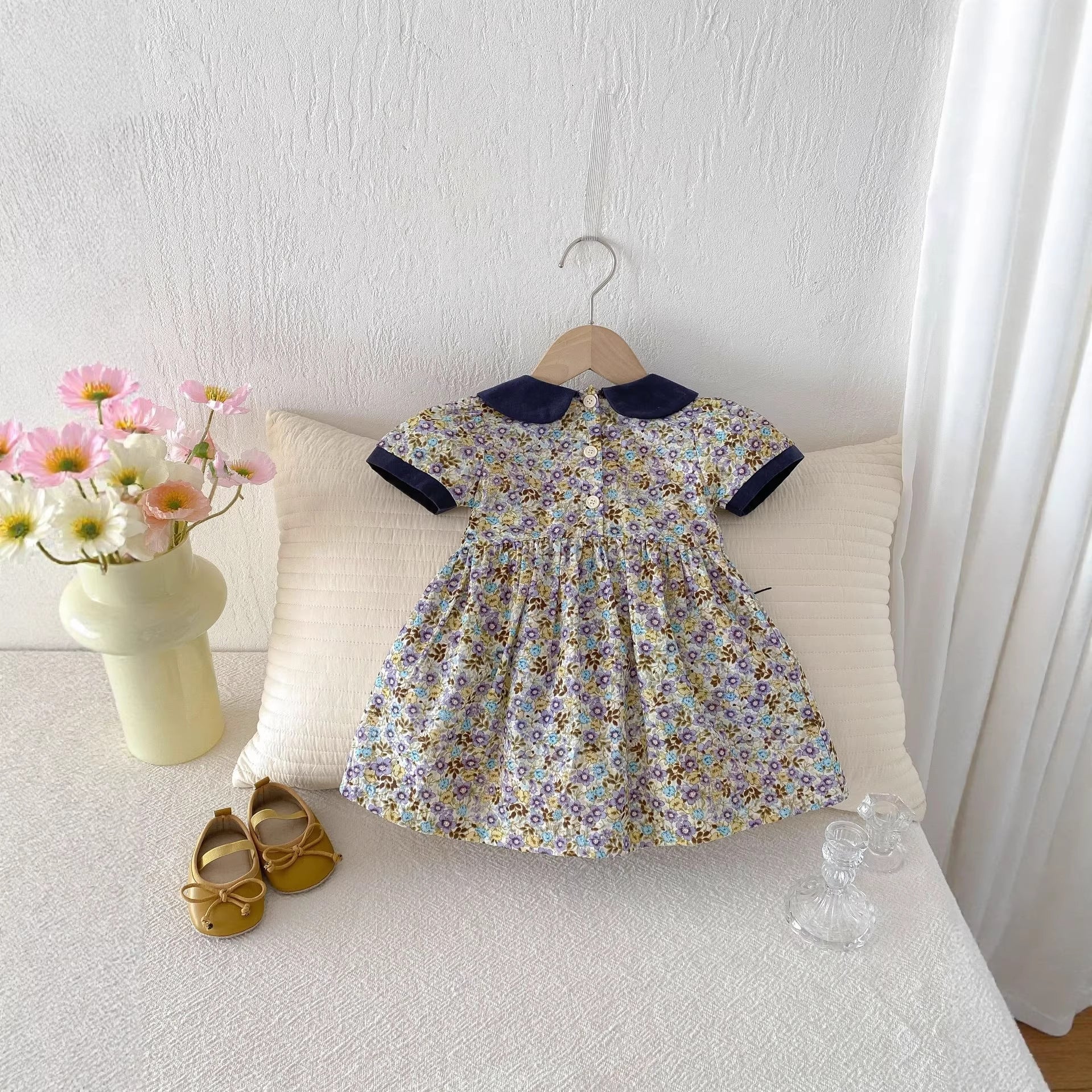 Girls' Summer Floral Bubble Sleeve Princess Dress for Toddlers and Babies, Cute and Fashionable Children's Dress