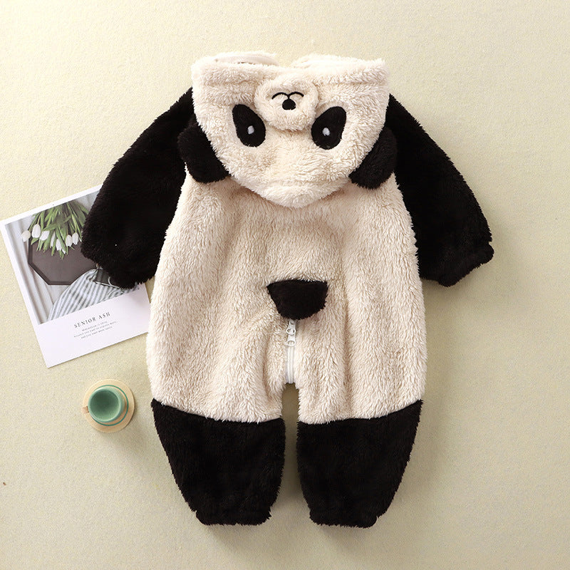 Cute Cartoon Rabbit and Panda Plush Bodysuit for Babies and Toddlers, Warm and Comfortable One-Piece Outfit, Soft Baby Sleepwear and Home Wear