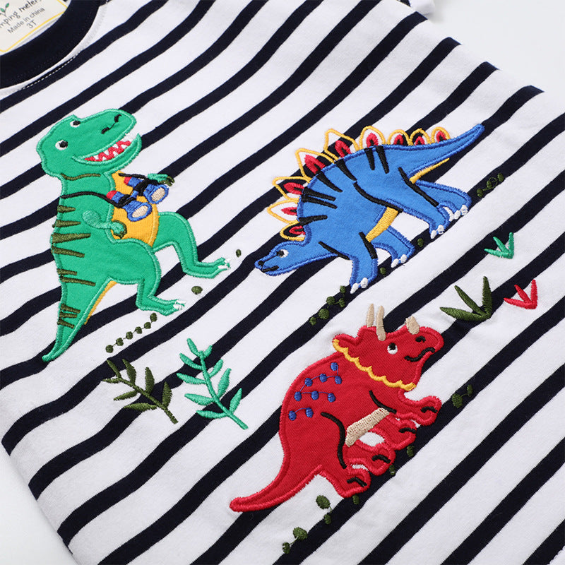 Dinosaur embroidery boys' short sleeve T-shirt, children's clothing, kids' top boys' upperwear