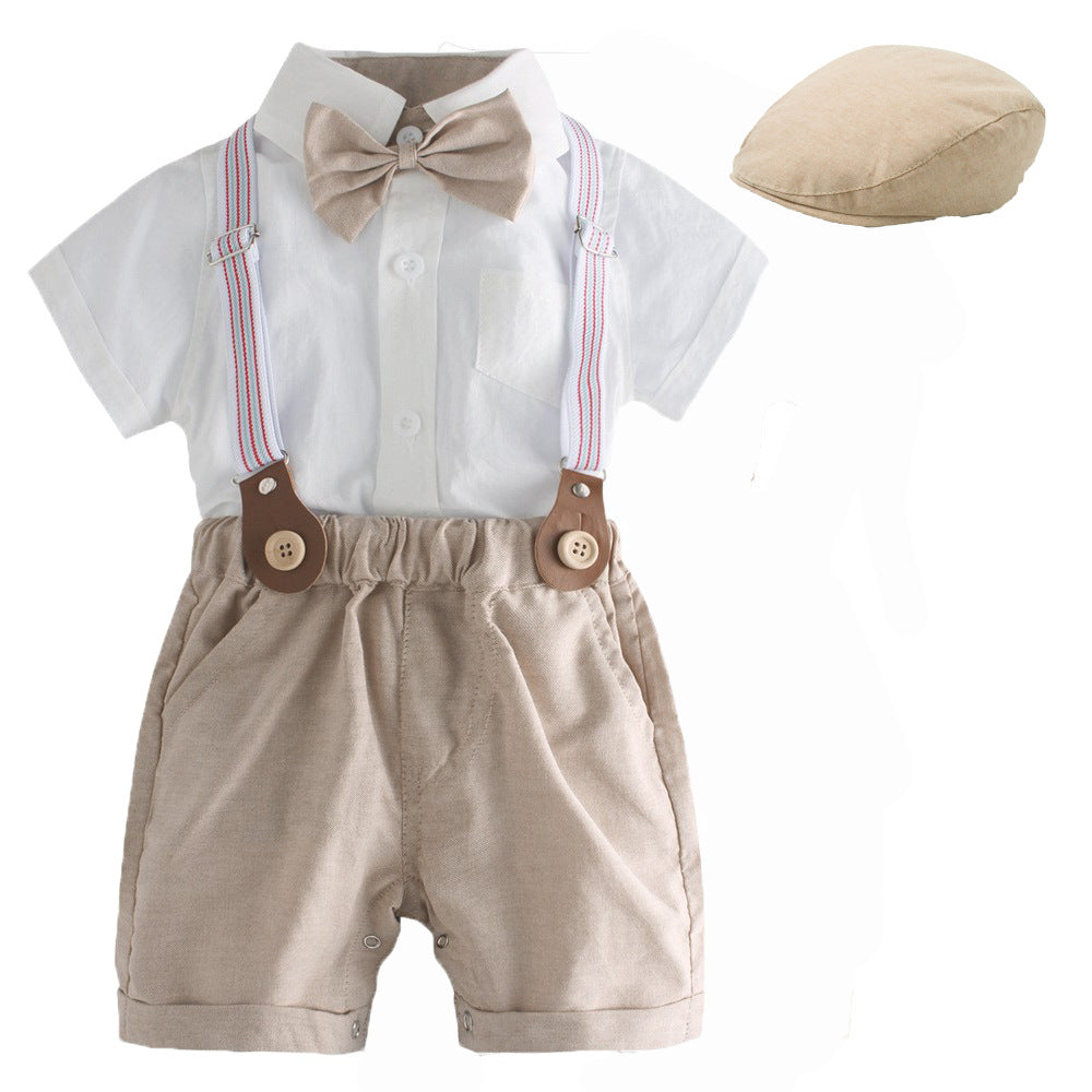 Gentleman Baby Boy Outfit Set with Short Sleeve, Shorts and Hat - Summer Kids Clothing for Boys