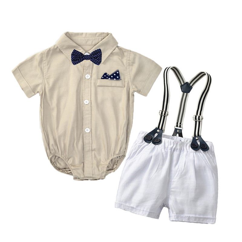 Gentleman Style Summer Kids Outfit for Boys, Short Sleeve ampShorts Romper Set, One-Piece Clothing