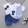 Cross-border Kids' Clothing Wholesale Summer New Arrival Flip Collar Shirt with Dinosaur Print and Cargo Shorts Set in Stock