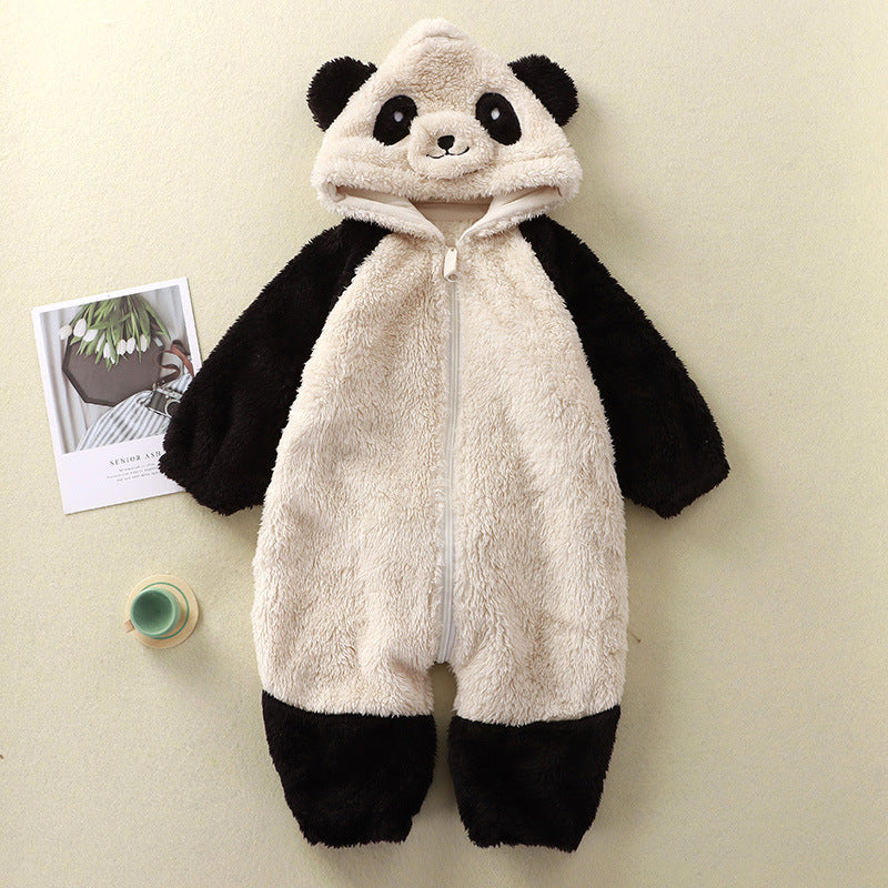 Cute Cartoon Rabbit and Panda Plush Bodysuit for Babies and Toddlers, Warm and Comfortable One-Piece Outfit, Soft Baby Sleepwear and Home Wear