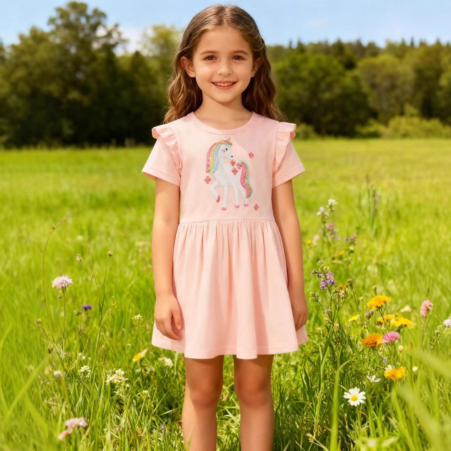 Cotton Princess Dress for Girls Short Sleeve Summer Kids Dress  Children's Clothing Wholesale Drop Shipping