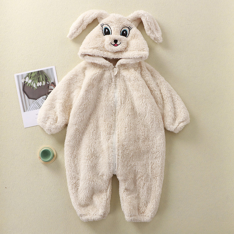 Cute Cartoon Rabbit and Panda Plush Bodysuit for Babies and Toddlers, Warm and Comfortable One-Piece Outfit, Soft Baby Sleepwear and Home Wear