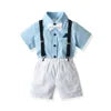 Two Pieces Baby Boys Gentleman Plain Bow Tie Short Sleeve Shorts Summer Baby Clothing Set Kids Boutique Clothing Set