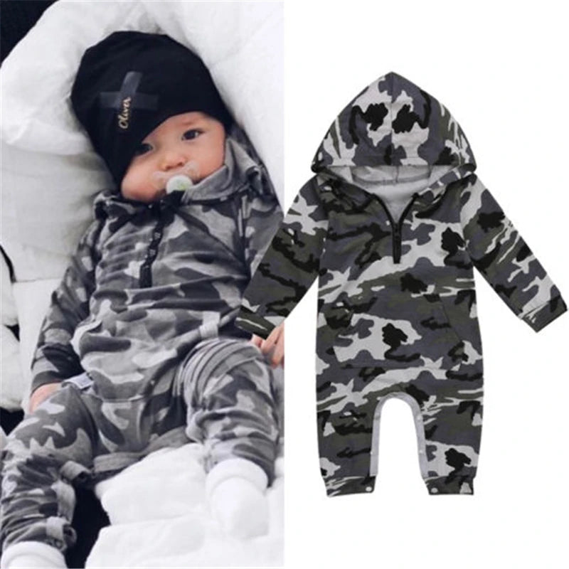 0-24M Bebé Niño Sudadera con Capucha Camuflaje Mameluco Recién Nacido Camo Manga Larga Mameluco Mono para Bebé Traje de Niños Cálido Primavera Otoño