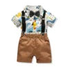 Two Pieces Baby Boys Gentleman Plain Bow Tie Short Sleeve Shorts Summer Baby Clothing Set Kids Boutique Clothing Set